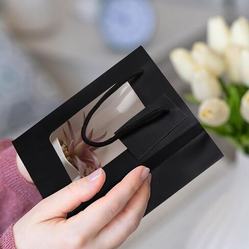 حقيبة هدايا بيضاء من Fuutreo 50 قطعة مع نافذة شفافة، حقيبة هدايا صغيرة من كرافت مع مقبض وحقيبة تسوق ورقية لبطاقة الهدايا، حقيبة هدايا عيد الحب لحفلات الزفاف (4 × 2.75 × 4.5 بوصة) in Saudi Arabia
