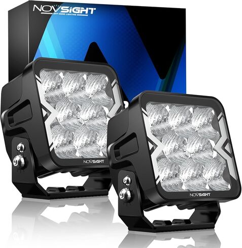 مصابيح LED من NOVSIGHT 80 وات، 4 بوصات 8000LM IP68 مقاومة للماء على الطرق الوعرة، قطعتان من مصابيح LED للقيادة على شكل قضيب مكعب لشاحنة جيب سيارة رانجلر والدراجات النارية ATV SUV UTV (ضوء قيادة 4 بوصة) in Kuwait