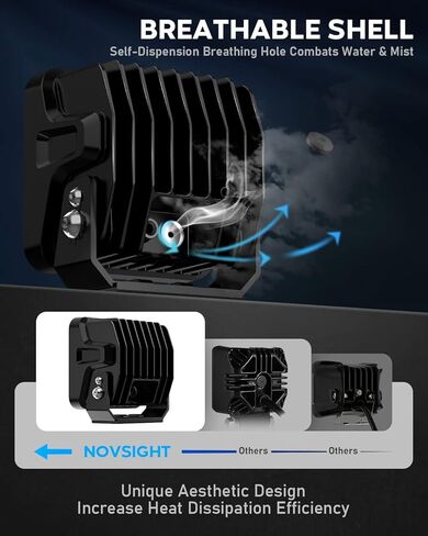 مصابيح LED من NOVSIGHT 80 وات، 4 بوصات 8000LM IP68 مقاومة للماء على الطرق الوعرة، قطعتان من مصابيح LED للقيادة على شكل قضيب مكعب لشاحنة جيب سيارة رانجلر والدراجات النارية ATV SUV UTV (ضوء قيادة 4 بوصة) in Kuwait