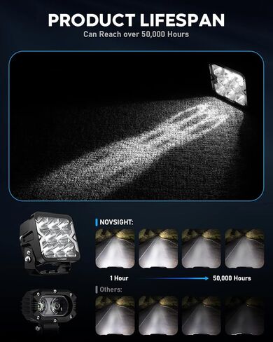 مصابيح LED من NOVSIGHT 80 وات، 4 بوصات 8000LM IP68 مقاومة للماء على الطرق الوعرة، قطعتان من مصابيح LED للقيادة على شكل قضيب مكعب لشاحنة جيب سيارة رانجلر والدراجات النارية ATV SUV UTV (ضوء قيادة 4 بوصة) in Kuwait