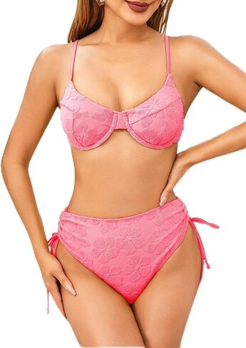 Women's high Waist Drawstring Swimsuit Push up Bikini Suit in Saudi Arabia