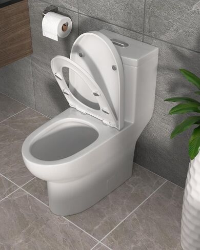 Dcolora قطعة واحدة من المرحاض Cyclone Flush Dual Flush 1.1/1.6 GPF مقعد مريح ناعم الإغلاق باللون الأبيض العاجي، 12 بوصة خشنة، 27.6 × 14.6 × 28.5 in Saudi Arabia