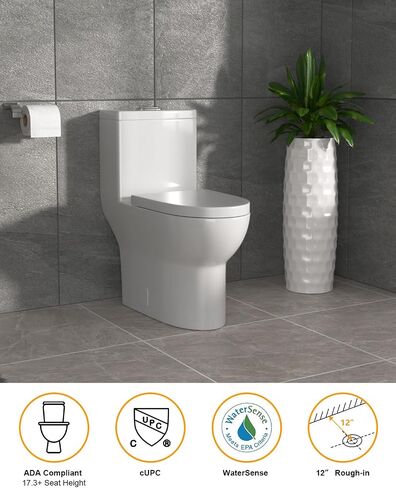 Dcolora قطعة واحدة من المرحاض Cyclone Flush Dual Flush 1.1/1.6 GPF مقعد مريح ناعم الإغلاق باللون الأبيض العاجي، 12 بوصة خشنة، 27.6 × 14.6 × 28.5 in Saudi Arabia