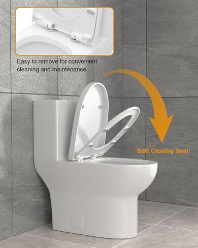 Dcolora قطعة واحدة من المرحاض Cyclone Flush Dual Flush 1.1/1.6 GPF مقعد مريح ناعم الإغلاق باللون الأبيض العاجي، 12 بوصة خشنة، 27.6 × 14.6 × 28.5 in Saudi Arabia