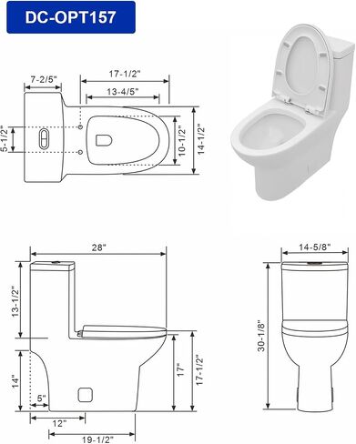 Dcolora قطعة واحدة من المرحاض Cyclone Flush Dual Flush 1.1/1.6 GPF مقعد مريح ناعم الإغلاق باللون الأبيض العاجي، 12 بوصة خشنة، 27.6 × 14.6 × 28.5 in Saudi Arabia