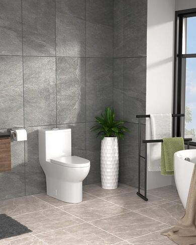 Dcolora قطعة واحدة من المرحاض Cyclone Flush Dual Flush 1.1/1.6 GPF مقعد مريح ناعم الإغلاق باللون الأبيض العاجي، 12 بوصة خشنة، 27.6 × 14.6 × 28.5 in Saudi Arabia