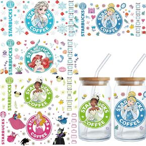 UV DTF Cup Wrap Transfer Stickers for Glass - 5 Sheets Cute Princess Theme Rub on Transfers, Uvdtf Cup Transfer Waterproof Sticker Cup Wraps for 16OZ Libbey Glass Cups Wood DIY Crafts (Color2) in Saudi Arabia