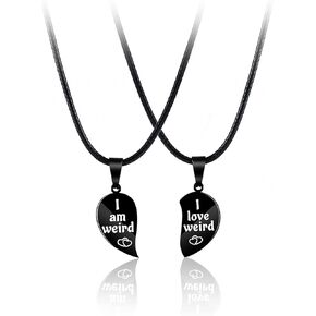 I Love Weird Broken Heart Puzzle Couple Friendship Pendant Necklace Set of 2 Bestie Long Distance Best Friends Valentines Day Gifts