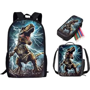 Teen Boys Girls Backpack Set School Bag Bookbag with Lunch Box Pen Case 3 Pcs, Baseball Water Fire Lightning