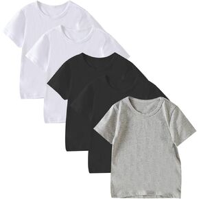 Phedrew 5 Pieces Kids Cotton T-Shirt Solid Color Short Sleeve Crewneck Basic Tops for Unisex Boys and Girls