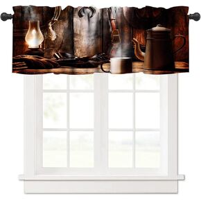 Western Curtain Valance,Vintage Navy Personalized Wood Panel Pattern Western Cowboy Style Curtains, Bedroom Living Room Kitchen 1 Panels 54X18in