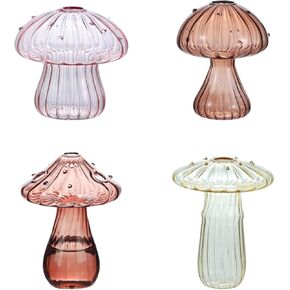 1Pcs Glass Bubble Vase, Mushroom Shape, Decorative Clear Flower Bud Vase, Attractive Single Flower Vase, Round Decor Flower Vase for Centerpiece (B)