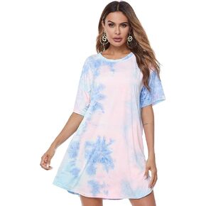 MOUSYA Women Tie Dye Dress Short Sleeve T Shirt Dress Summer Casual Loose Mini Dress with Pockets