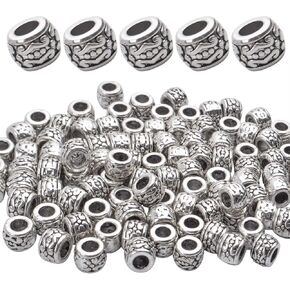 100pcs Antique Bronze Rondelle Spacer Beads European Large Hole Beads Vintage Tube Loose Spacer Beads for DIY Bracelet Jewelry Making, 8 x 5.5 mm, Hole: 4.3 mm