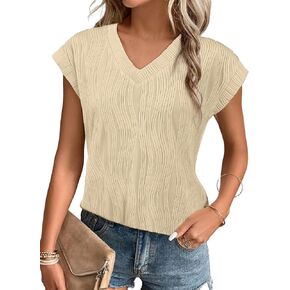 Womens Sleeveless Textured Tops V Neck Knit Solid Loose Casual Basic Tank Top Summer 2024 Blouses