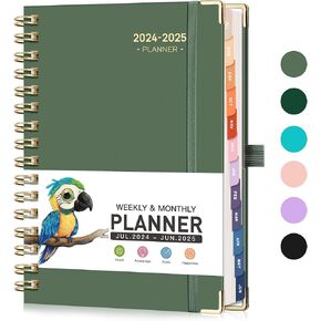 RETTACY Planner 2024-2025, Academic Planner, July 2024 - June 2025 Weekly and Monthly Planner, Medium 5.7" × 8.3", 12-Monthly Tabs, Spiral Bound, Hardcover, for Teacher, Student (Light Green)