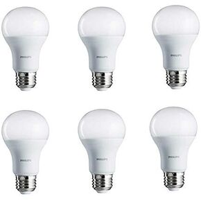لمبة الإضاءة البلورية A19 LED غير القابلة للضوء من Philips: 1500 لومن، 2700 كلفن، 14.5 وات (ما يعادل 100 وات)، قاعدة E26، أبيض ناعم، 6 عبوات، 461995