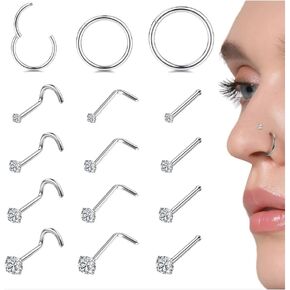 LOYALLOOK 15Pcs 20G 18G Nose Rings Studs 316L Surgical Steel Gold Nose Rings for Women Men Hypoallergenic Hinged Seamless Clicker Segment Nose Rings Hoops 6mm 8mm 10mm Helix Cartilage Tragus Conch Hoop Earrings 1.5mm-3mm Clear CZ