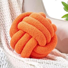Uvvyui Knot Pillow Ball, Soft Home Decorative Round Throw Pillow, Handmade Knotted Plush Pillow, Round Boucle Pillow Cushion (8.6 Inches Ivory)
