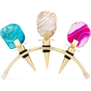 Wine Stoppers, Decorative Wine Bottle Stoppers with Gold stand. Set of 3 Crystal Wine Corks, Stainless steel Champagne Toppers, Wine accessories, gift and more by Wanda Living