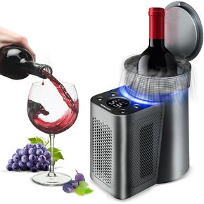 Electric Wine Chiller - Small Wine Cooler With LED Lights & Digital Display Temperature - Portable 750ml Single Bottle Wine Chiller for RV, Camping, Home, Bar - Ideal for Wine, Soda, Sparkling Water