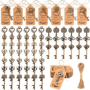 Crtiin 70 Pcs Bridal Shower Key Bottle Opener Wedding Favors for Guests Wedding Souvenirs Vintage Key Bottle Opener Bulk with 70 Pcs Thank You Tag Card and Rope