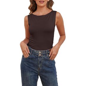 MISSACTIVER Women Summer Sleeveless Tank Top Casual Boat Neck Slim Fit Solid Color Basic Cami Tee Shirts Trendy