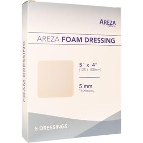 Foam Dressing Polyurethane 5"x4" 12.5 Cm X 10 Cm Box of 5 Sterile (1); Thickness of foam 0.2" (5 mm) Wound Dressing by Areza Medical