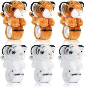 Sosation 6 Pcs Stuffed Animal Slap Bracelets for Kids Hug Slap Bracelet Bulk Tiger Stuffed Animal Plush Kids Toy for Valentines Day Easter Birthday Gifts Party Favors(Leopard Style)