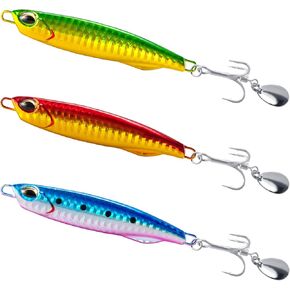 Dr.Fish 3 Pack Jigging Spoons Metal Casting Jigs Bladed Treble Hooks Saltwater Casting Spoons Surf Fishing Trolling Lures Vertical Diamond Jigs Mackerel Striper Bluefish Lures
