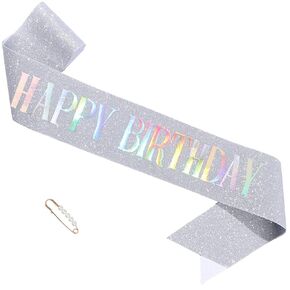 "Happy Birthday Glitter Sash with Pearl Pin for Women Girls Party Supply Favors (2 Black)