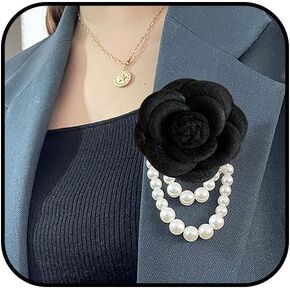Flower Pins for Women - Dainty Satin Fabric Camellia Flower Brooch Pins Pearl Tassel Corsage Jewelry Brooches Big Rose Flower Brooches for Women Shirt Collar Clothing Accessories Party Wedding Gifts