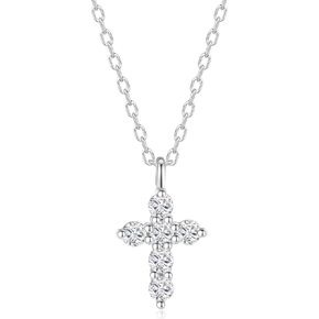 Dainty 925 Sterling Silver Moissanite Cross Necklace for Women, Trendy 0.6 Cttw Moissanite Pendant Diamond Cross Necklaces Jewelry for Womens Girls Perfect Jewelry Gift on Birthday