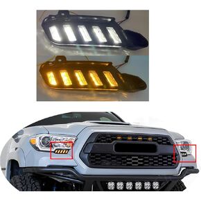 2x Switchback White/Amber Front Side Marker Headlight Daytime Running Light Compatible with Toyota Tacoma Truck 2016 2017 2018 2019 2020 2021 2022 2023 （ Included Wiring Harness ）