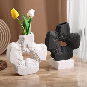 Ceramic Vase 2pcs,Elegant Vase Set,Modern Minimalist Geometric Decorative Vase for Home Office Wedding Party and Gift