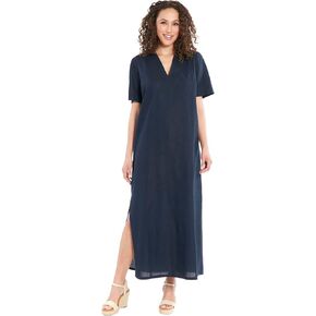 London Times Women's Linen Maxi, Collared V-Neck and Slits | Versatile Summer and Casual Dresses in Kuwait