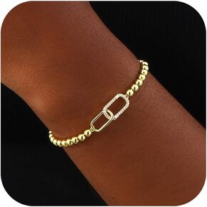 Gold Bracelets for Women 14K Gold Bead Bracelet Cross Bracelets Hypoallergenic Bracelets Infinity Bracelets Stretch Bracelets for Women Elastic Bracelet for Women Trendy Gift