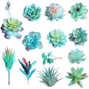 13PCS Assorted Blue Artificial Succulent Plants Faux Fake Succulents Textured Cactus Stems Cacti Aloe Succulent In Different Artificial Hanging String of Pearls Plant For Wedding For Home Decor