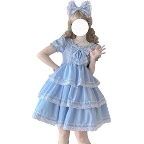 Sweet Lolita Dress Teens Kawaii Puff Sleeve Lace Tiered Ruffle Princess Japanese Anime Cosplay Party Dresses