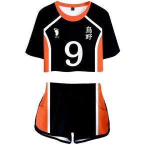 Anime 2 Piece Outfit Shorts Shirt Cosplay Costume Crop Top for Women