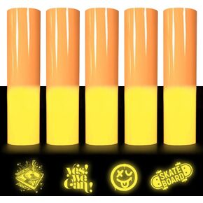 Heat Transfer Vinyl,Glow in The Dark Iron on Vinyl 6 Pack 12"x 8" PU HTV Bundle Luminous Fluorescent Color for Shirts(Glow in Dark)