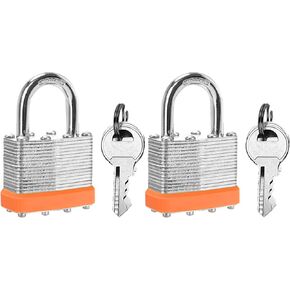 Keyed Alike Laminated Steel Padlocks, (40mm) Wide, Normal Shackle Padlock，Orange Hoop，Pack of 6，for Gym Locker & StorageUnit or More