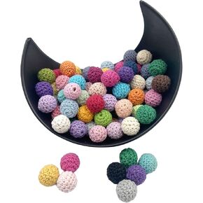 Wooden Crochet Beads 16mm 50pc Assorted Color Cotton Crochet Covered Beads Wood Knitting Ball for Jewelry Making DIY Necklace Bracelet Crafts