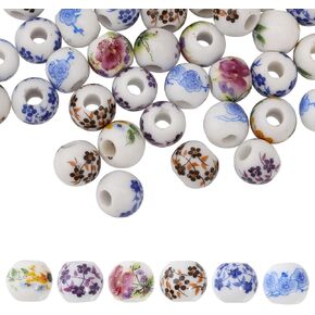 GLOBLELAND 210Pcs 6 Style Ceramic Floral Beads Handmade Porcelain Flower Print Beads with Plastic Bead Container for Necklace Bracelet Earring Jewelry Making (8mm)