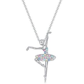 Rainbow Girls Necklace Ballerina Necklaces for Women Girls,Colorful CZ Ballet Dancer Necklaces Ballet Pendant Jewelry for Daughter