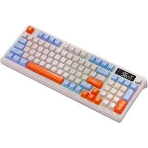 ZIYOU LANG Membrane Wireless Gaming Keyboard, Quiet Silent Keys Bluetooth/2.4GHz Dual Mode Keyboard with Display Screen & Knob, Rainbow LED Backlit Media Keys Keyboard for PC Laptop Pad Smartphone