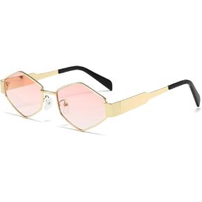 YAMEIZE Retro Metal Frame Hexagon Sunglasses - 90s Vintage Classic Shades UV400 Protection for Women Men Outdoor