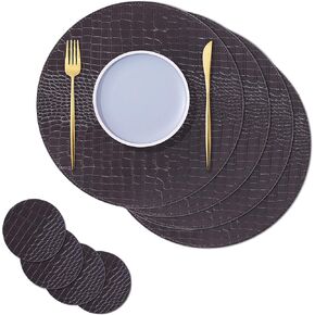 Crocodile Faux Leather Placemat - for Office Conference Table, 8-Piece Set, Heat Resistant and Waterproof Table Runner Kitchen Table Runner, 11.8" X 17.6". (Black Crocodile Pattern)