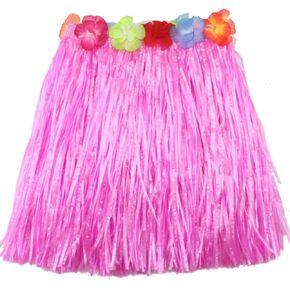 Girls Grass Luau Hula Skirts Hawaiian Outfits Hibiscus Flowers Dresses Party Costume