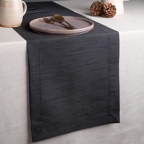 مفرش طاولة أبيض من D'Moksha Homes مقاس 35.56 × 91.44 سم - حرير نباتي، لم يتم الإساءة إلى الحيوانات لتصنيعه - مفرش طاولة حريري أبيض أنيق مقاس 91.44 سم - يمكن غسله في الغسالة، قماش معاد تدويره بنسبة 100% in Kuwait